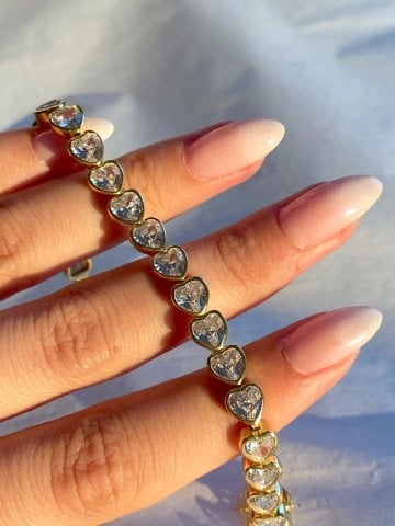 925 Gümüş | VIP Beyaz Taşlı Kalpli Su Yolu Bileklik
