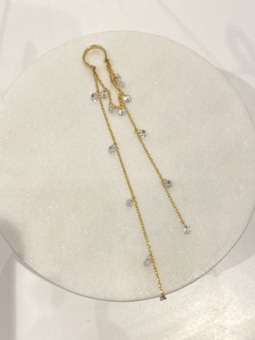 925 Gümüş | Beyaz Taş Detaylı Sallantılı Zincir Ear Cuff