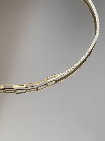 925 Gümüş | Yarısı Zincirli Su Yolu Choker