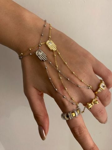 925 Gümüş | Top Zincirli Fatma Ana Eli (Hamsa) Şahmeran