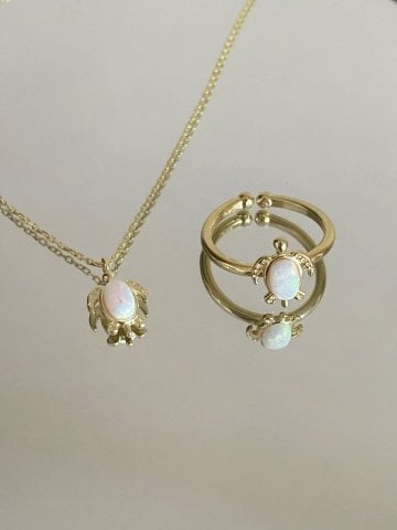 925 Gümüş | Opal Taşlı Kaplumbağa Kolye