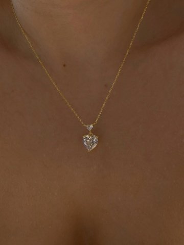 925 Gümüş | Diamond Kristal Kalp Kolye