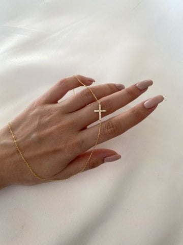 925 Gümüş | Taşlı Yan Haç Kolye