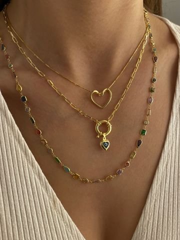 925 Gümüş | Renkli Asimetrik Taşlı Zincir Rose Gold