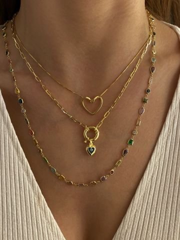 925 Gümüş | Renkli Asimetrik Taşlı Zincir Rose Gold