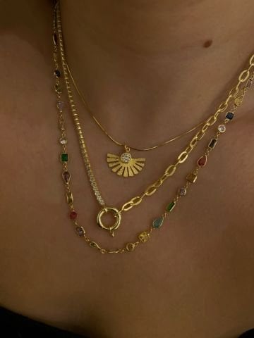 925 Gümüş | Yarısı Zincirli Kalın Su Yolu Gemici Kolye Rose Gold