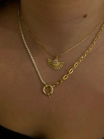 925 Gümüş | Yarısı Zincirli Kalın Su Yolu Gemici Kolye Rose Gold