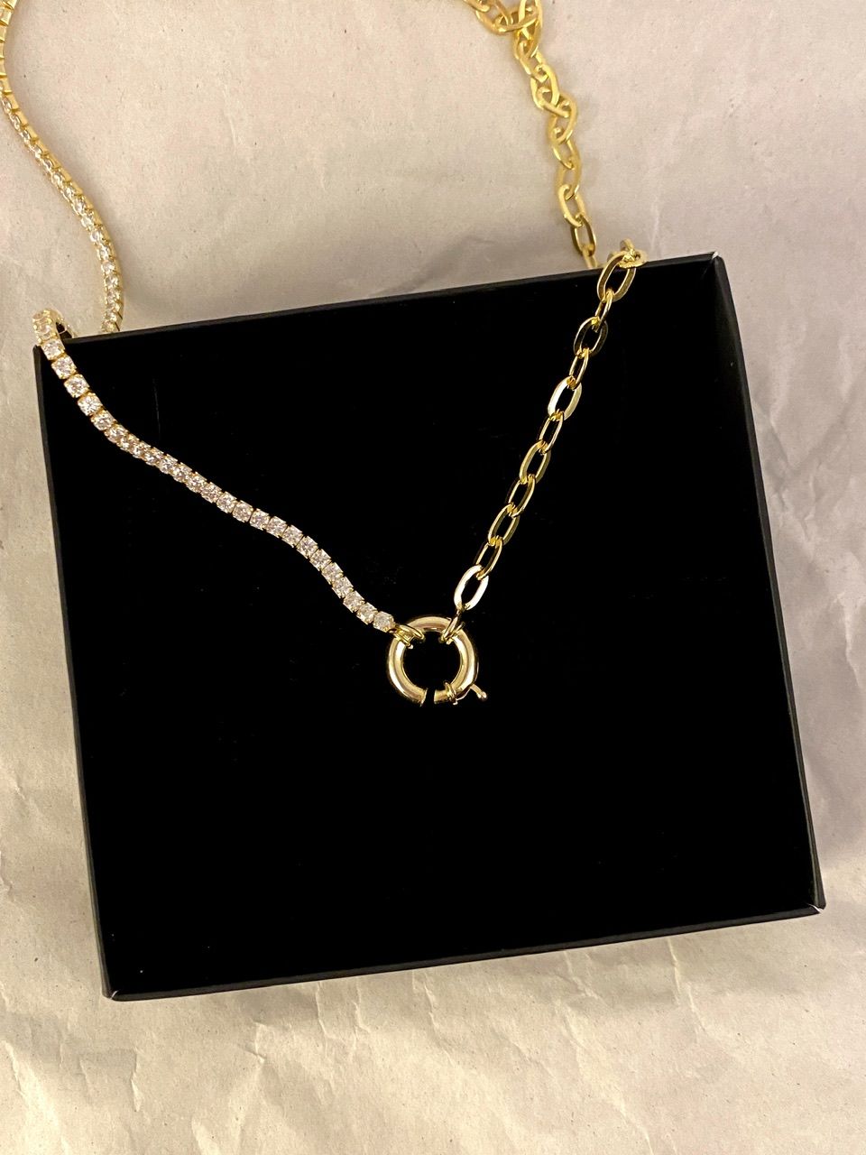 925 Gümüş | Yarısı Zincirli Kalın Su Yolu Gemici Kolye Rose Gold