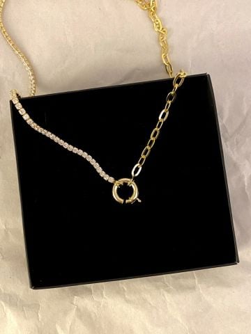 925 Gümüş | Yarısı Zincirli Kalın Su Yolu Gemici Kolye Rose Gold