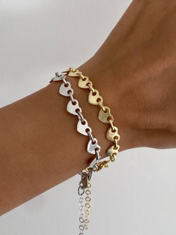 925 Gümüş | Unisex Kalpli Düğme Bileklik