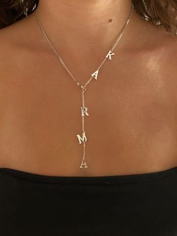 925 Gümüş | Kalın Zincir Detaylı İstediğini Yazdır Y Kolye Rose Gold