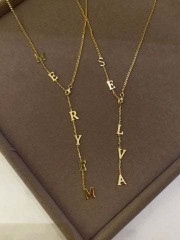 925 Gümüş | Kalın Zincir Detaylı İstediğini Yazdır Y Kolye Rose Gold