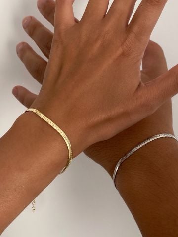925 Gümüş | Unisex Yassı Zincir Bileklik
