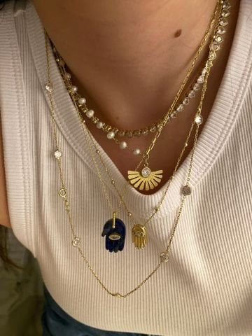 925 Gümüş | Doğal Taş Hamsa (Fatma Ana Eli) Kolyeler