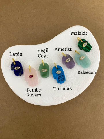 925 Gümüş | Doğal Taş Hamsa (Fatma Ana Eli) Kolyeler